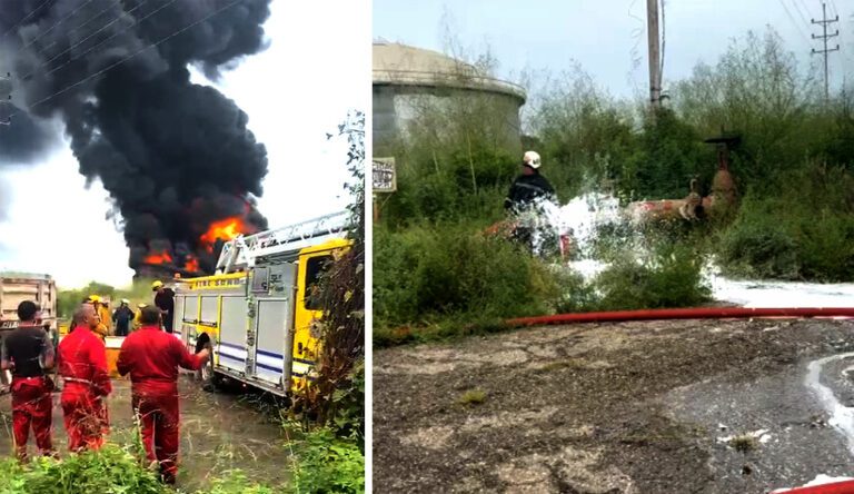 Combaten con espuma tanque incendiado en Pdvsa La Salina en Cabimas