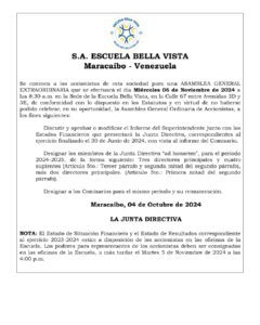 Convocatoria Asamblea Extraordinaria de Accionistas Colegio Bella vista