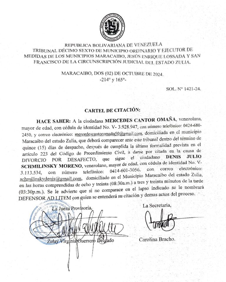 Cartel de Citación Solicitud Nro 1421-24