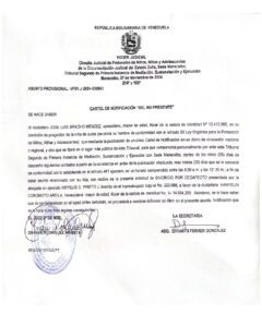 Cartel de Notificación “Del No Presente” Asunto provisional VP31-J-2024-002893