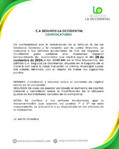 Convocatoria Asamblea General Extraordinaria Seguros La Occidental