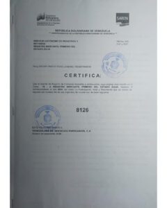 Registro de Comercio Venezolana de Servicios Portuarios (VENSPORT) Expediente Nro 8126