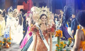 Miss Venezuela deslumbra en tonos terracota en la Gala de Catrinas del Miss Universo