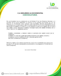 Convocatoria Asamblea General Extraordinaria Seguros La Occidental