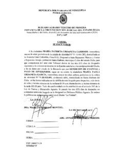 Cartel Expediente Nro D00073-24 María Patricia Urdaneta Cardozo