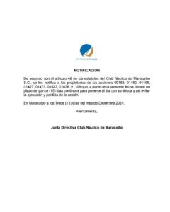 Cartel de Notificación Club Náutico de Maracaibo