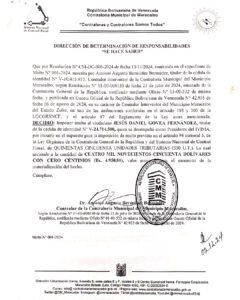 Contraloría Municipal de Maracaibo Se Hace Saber Multa Nro 001-2024
