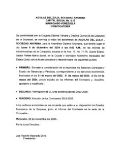 Convocatoria Águilas del Zulia, Sociedad Anónima