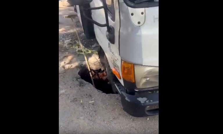 Caen dos camiones en socavón de La Coromoto