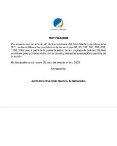 Cartel de Notificación Club Náutico de Maracaibo