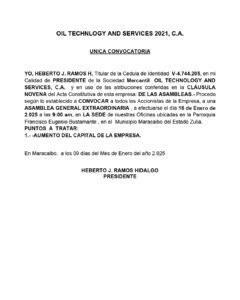 Única Convocatoria Oil Technology And Services 2021 C.A