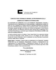 Convocatoria Asamblea General Extraordinaria de la Cámara de Comercio de Maracaibo