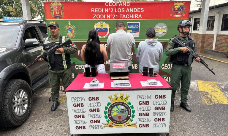 Detienen a 3 personas con 9 kilos de cocaína en Táchira