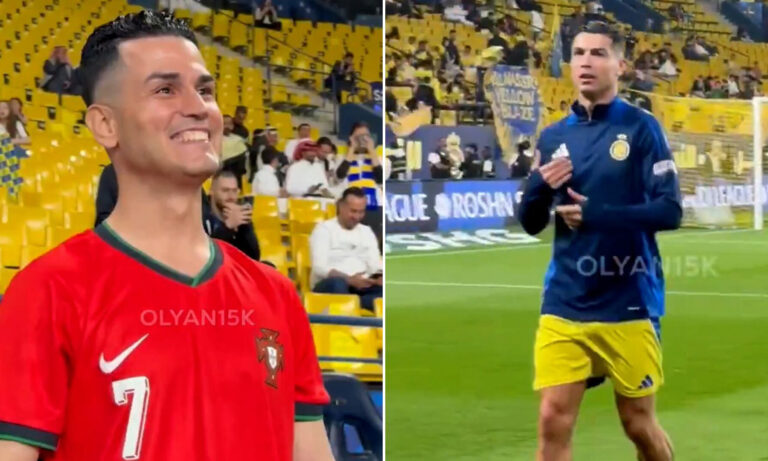 Cristiano bromea con su doble en el estadio de Al Nassr: “No te pareces a mí, eres muy feo”