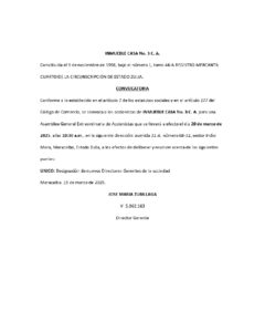 Convocatoria Asamblea General Extraordinaria de Accionistas Inmueble Casa No 3 C.A