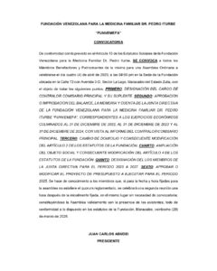 Convocatoria Asamblea Ordinaria Fundación Venezolana para la Medicina Familiar Dr. Pedro Iturbe FUNVEMEFA