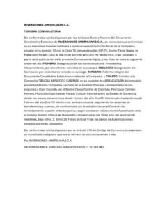Tercera Convocatoria Asamblea General Ordinaria Inversiones Americanas C.A