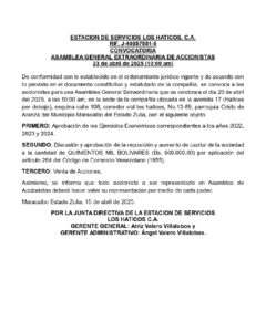 Asamblea General Extraordinaria Estación de Servicios Los Háticos C.A