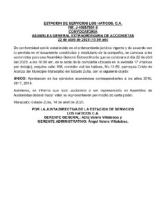 Asamblea General Extraordinaria Estación de Servicios Los Háticos C.A