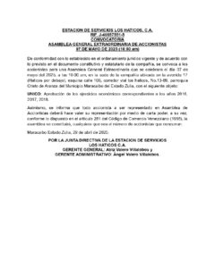 Asamblea General Extraordinaria Estación de Servicios Los Háticos C.A 7 de mayo