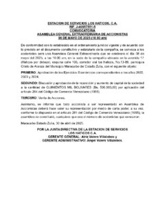 Asamblea General Extraordinaria Estación de Servicios Los Háticos C.A 8 de mayo