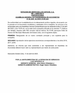 Asamblea General Extraordinaria Estación de Servicios Los Háticos C.A
