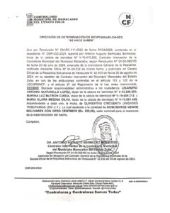 Cartel Contraloría Municipal de Maracaibo Estado Zulia Expediente No DDR -003-2024