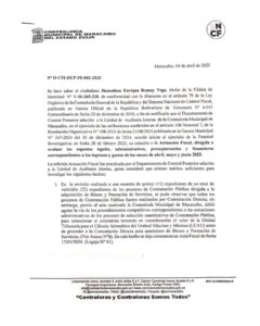 Cartel Contraloría Municipal de Maracaibo Estado Zulia No O-CM-DCP-PI-002-2025