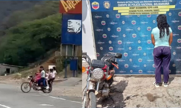 Detienen a mujer por transportar a cuatro niños en moto por la vía Lara-Zulia