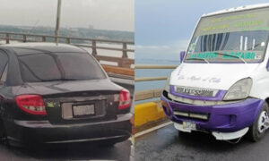 Se suelta caucho de un carro e impacta contra autobús en el Puente