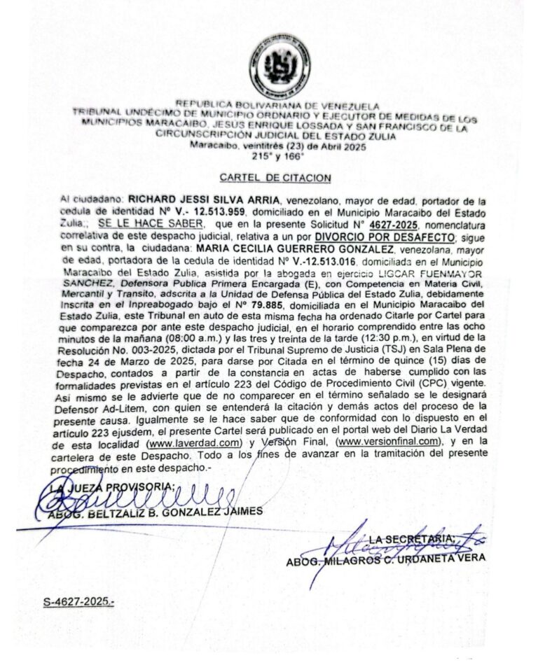 Cartel de Citación Solicitud Nro 4627-2025