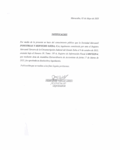 Cartel de Notificación Acta de Asamblea Extraordinaria Industrias y Servicios Ojeda C.A