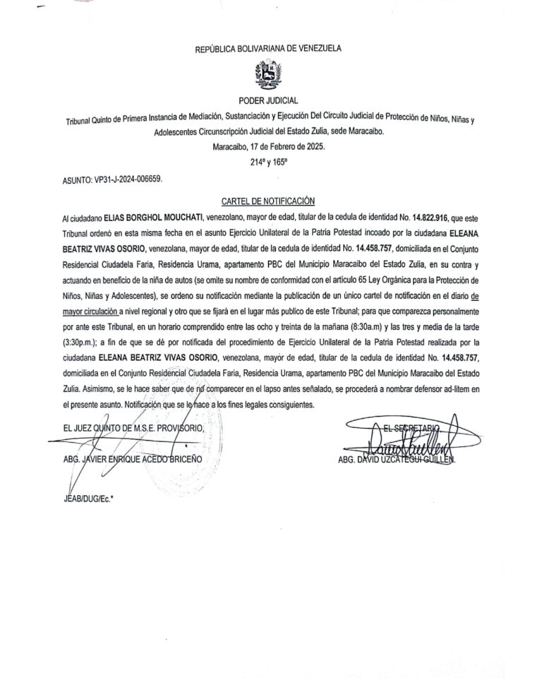 Cartel de Notificación Asunto VP31-J-2024-006659