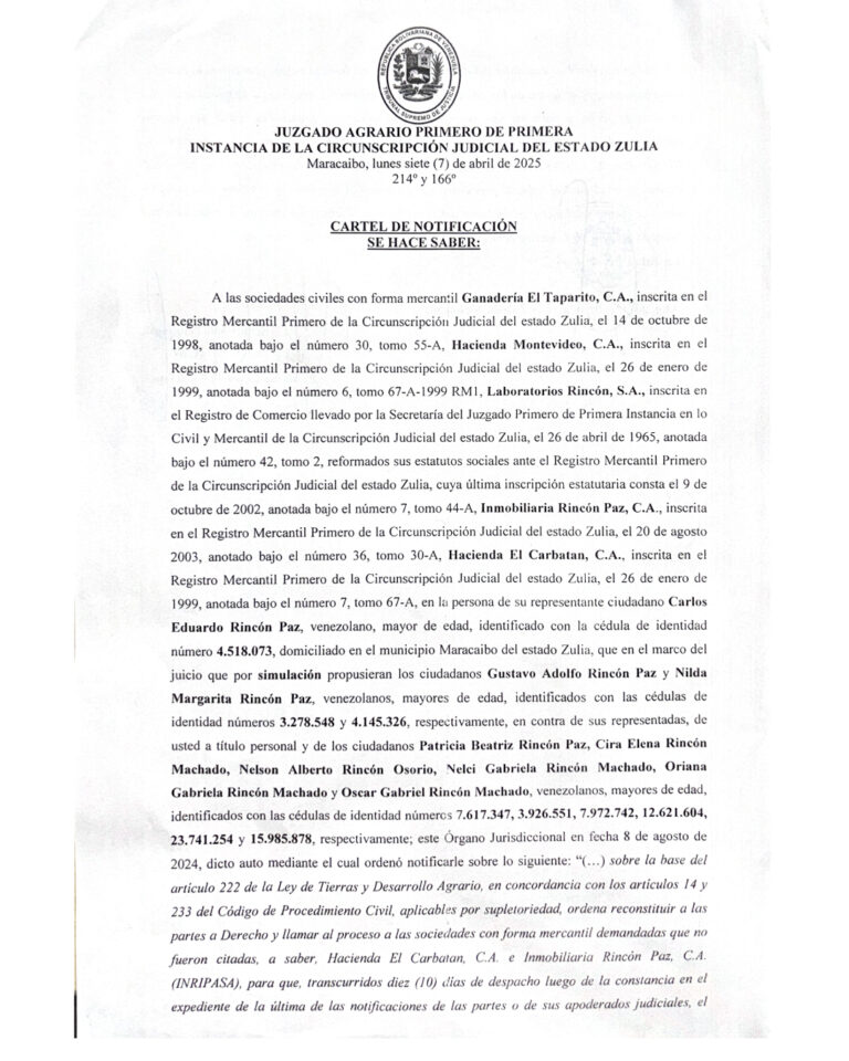 Cartel de Notificación Sociedades Civiles con Forma Mercantil
