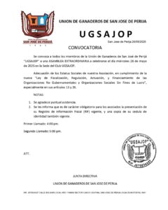 Convocatoria Asamblea Extraordinaria Unión de Granaderos de San José de Perijá