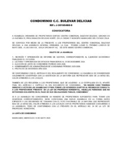 Convocatoria Asamblea Ordinaria Condominio C.C Bulevar Delicias
