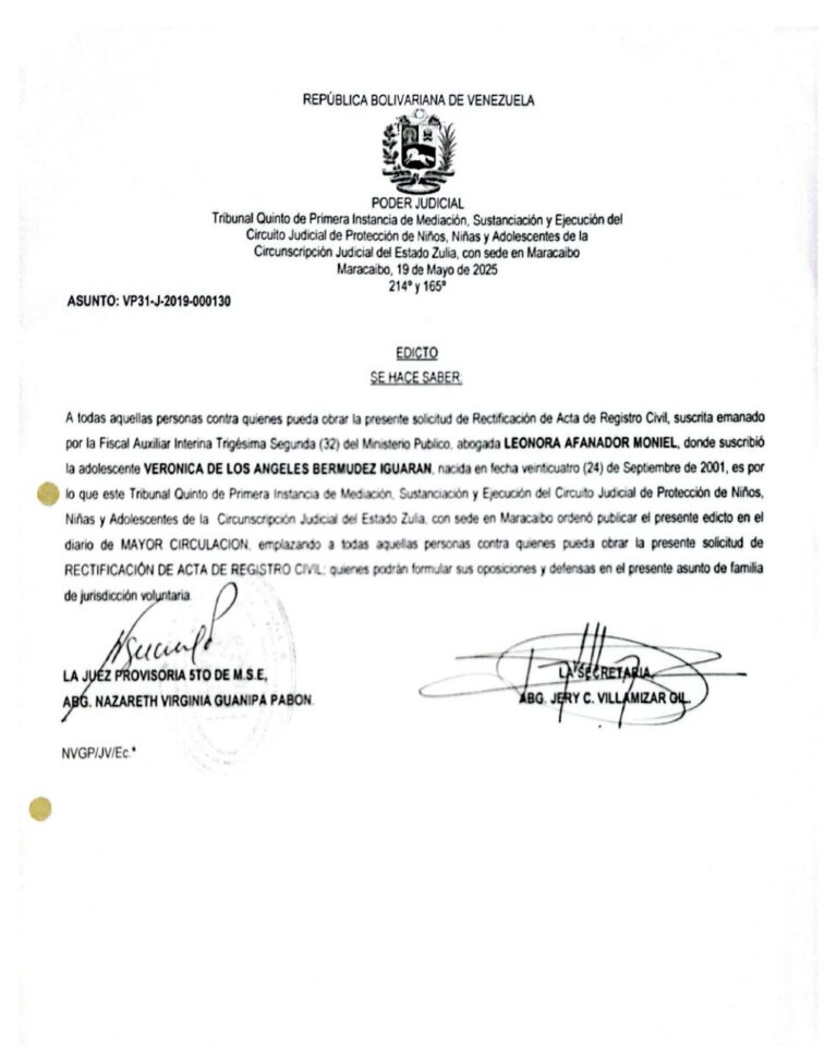 Edicto Asunto VP31-J-2019-000130