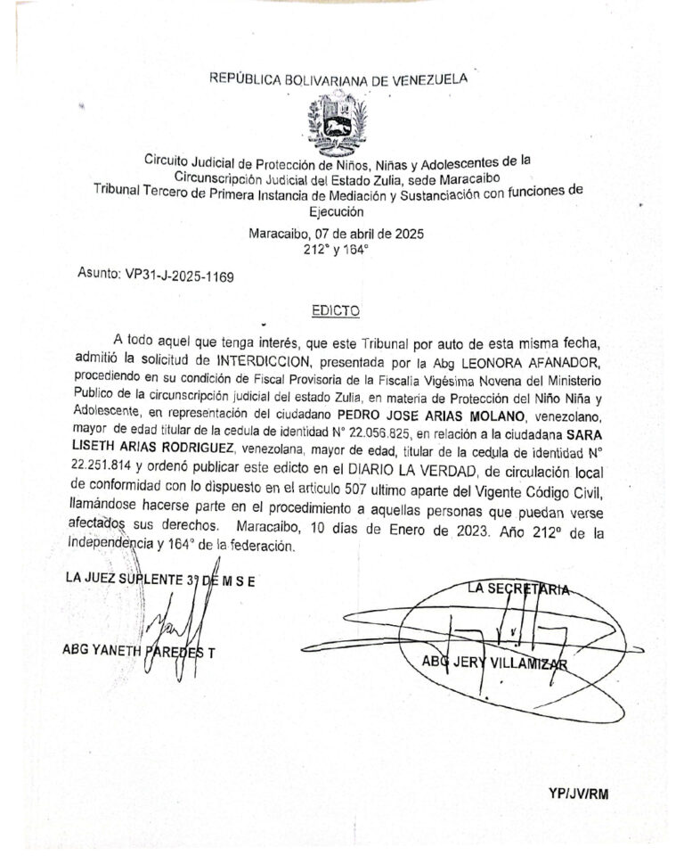Edicto Asunto VP31-J-2025-1169