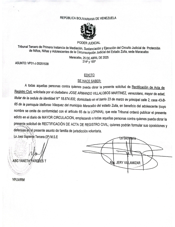 Edicto Asunto VP31-J-20251538