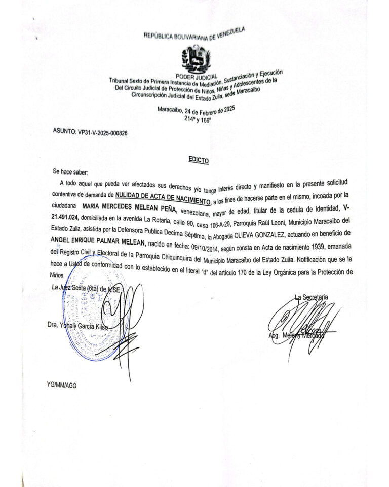 Edicto Asunto VP31-V-2025-000826