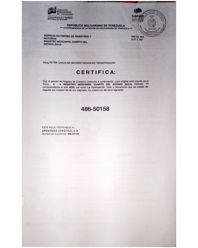 Registro Mercantil Sportmax Lifestyle Expediente Nro 486-50158