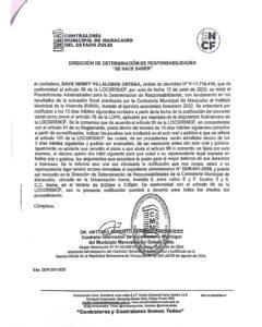 Cartel Contraloría Municipal de Maracaibo del Estado Zulia Expediente Nro DDR-001-2025