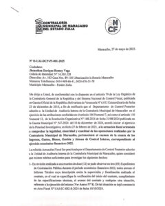 Cartel Contraloría Municipal de Maracaibo del Estado Zulia N° O-UAI-DCP-PI-001-2025