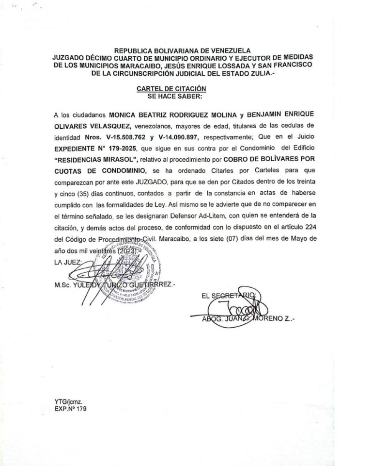 Cartel de Citación Expediente Nro 179-2025