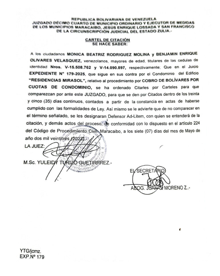 Cartel de Citación Expediente Nro 179-2025