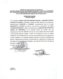 Cartel de Citación Expediente Nro 179