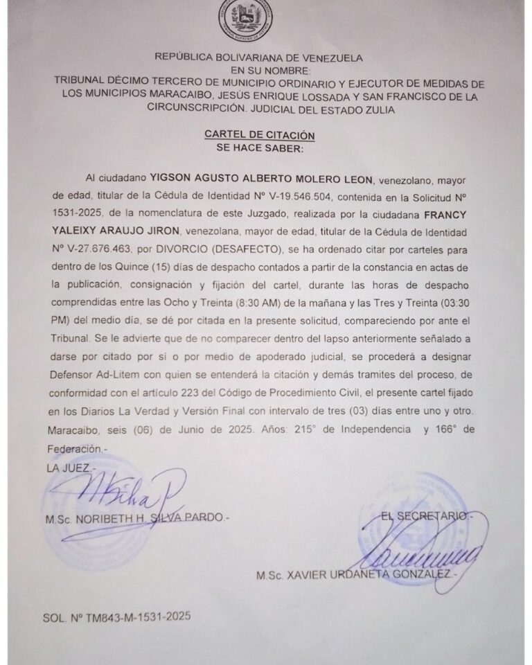 Cartel de Citación Solicitud Nro TM843-M-1531-2025