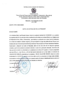 Cartel de Notificación “DEL NO PRESENTE” Asunto VP31-V-2024-003230