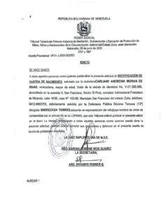 Edicto Asunto Provisional VP31-J-2025-002553