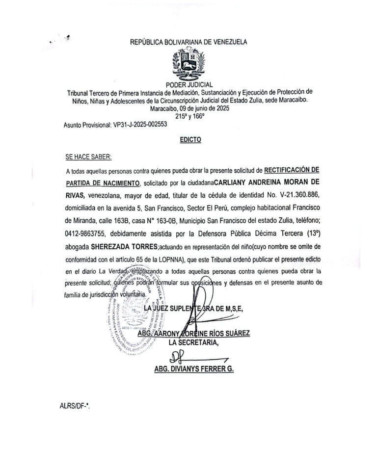 Edicto Asunto Provisional VP31-J-2025-002553